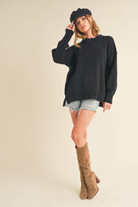 The Ina Slouch Knit Pullover – Exposed Seam Oversized Sweater (Black • Pearl • Olive)