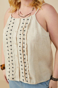 Willow LaneBoho Trim Linen Tank: Oatmeal