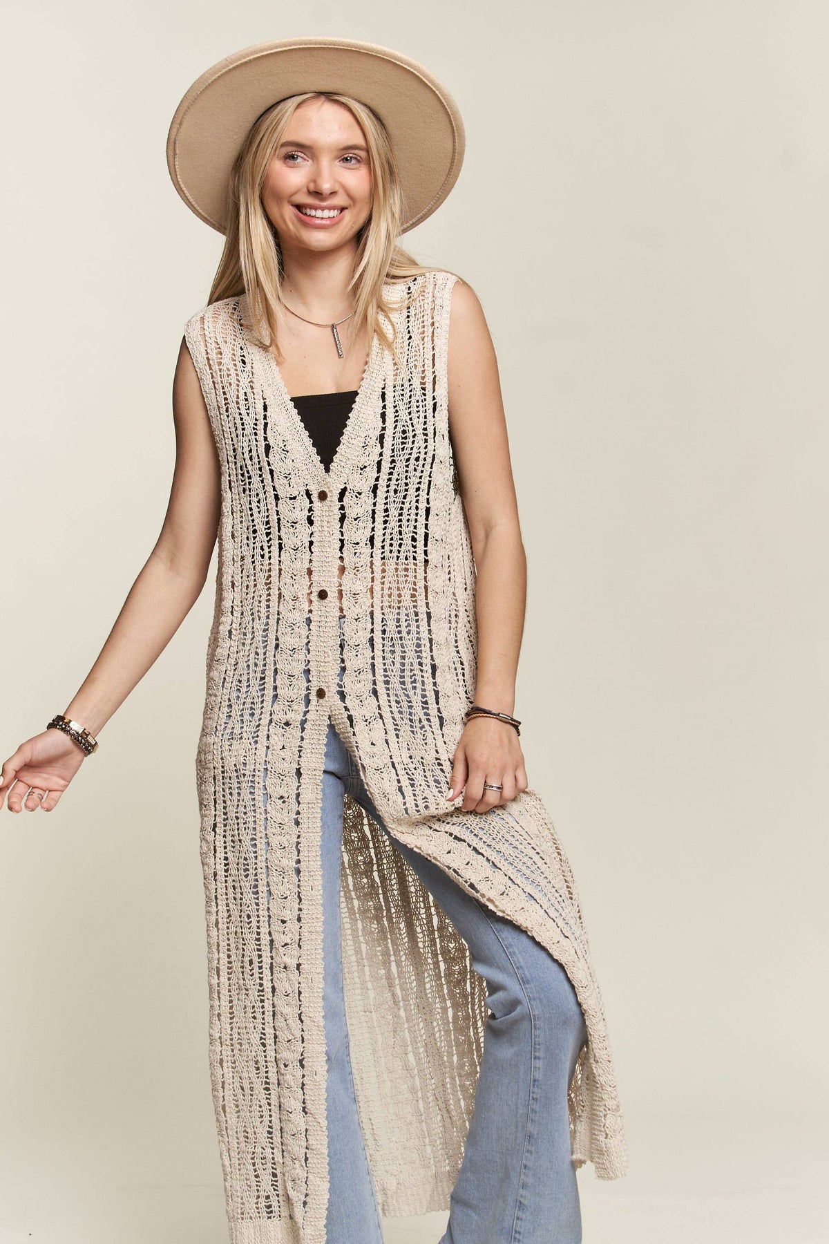 Maggie Summer Crochet Long Sleeveless Vest