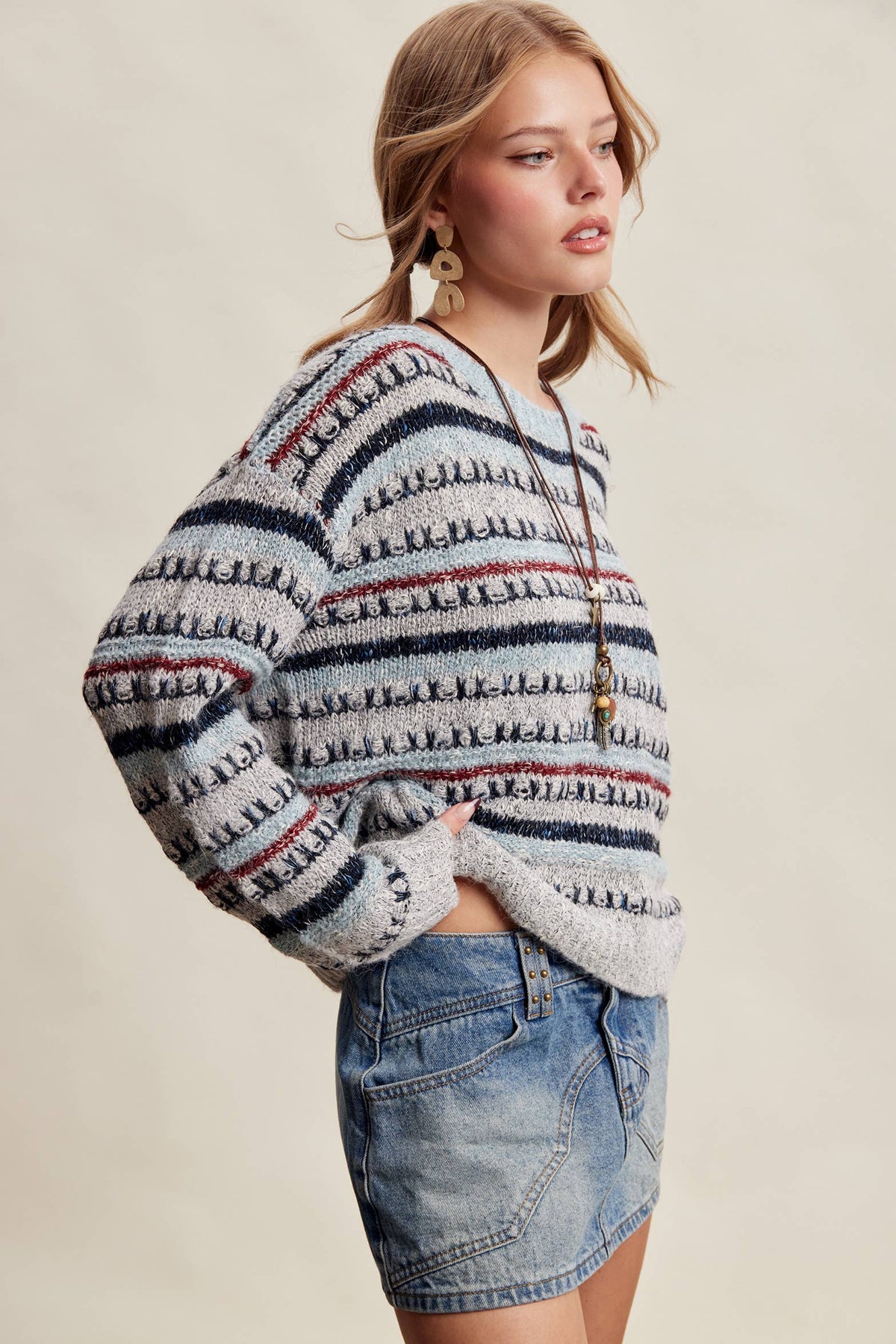 Good Mix Textured Stripe Sweater: Navy