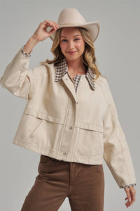 Checked Out Canvas Jacket: Oatmeal/ Brown