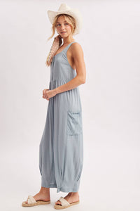 Easy Breeze Button Front Jumpsuit: Coastal Blue