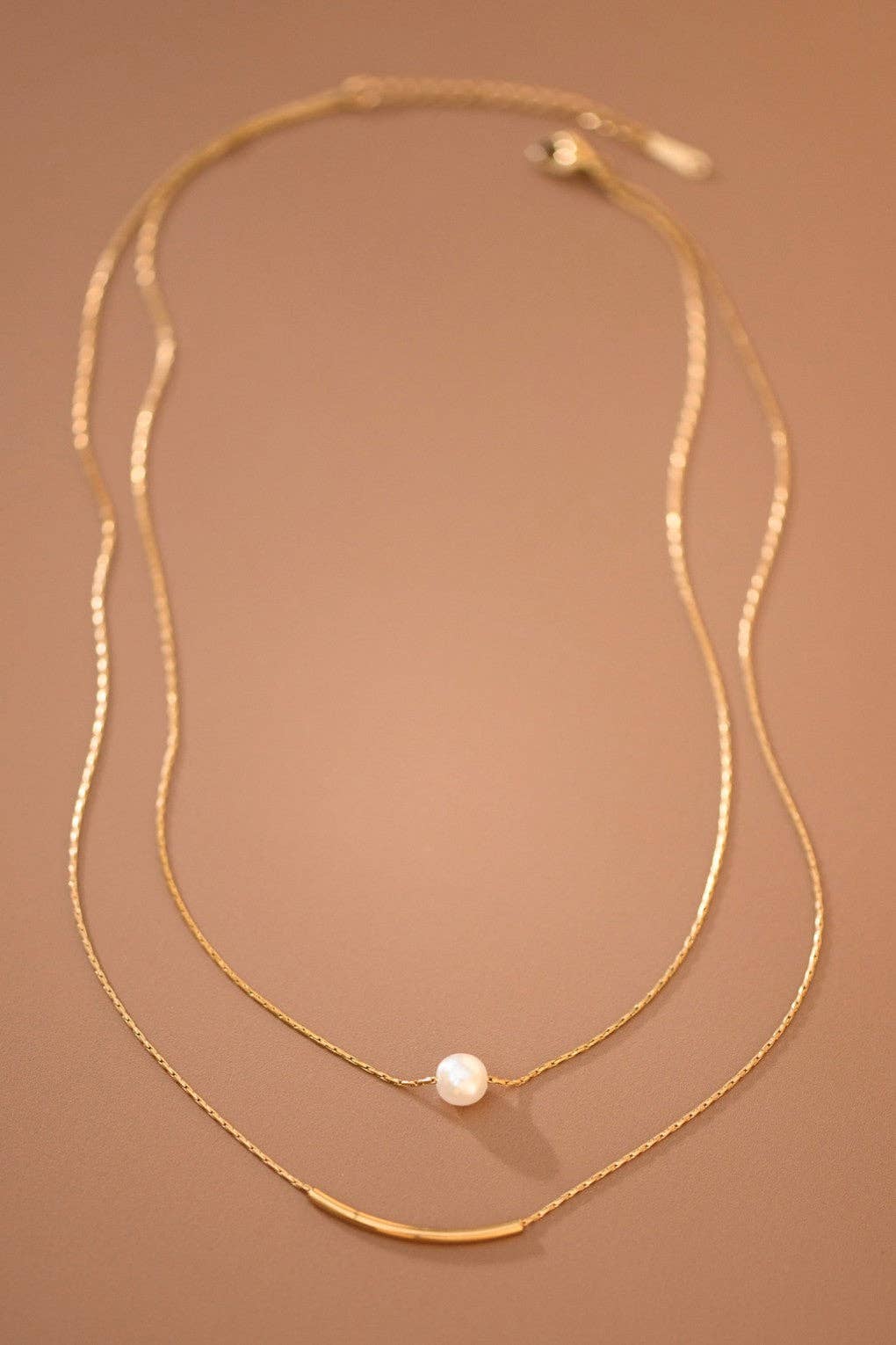 The Winslet Pearl Herringbone Necklace – 18K Gold Dipped Waterproof Stainless Steel Necklace