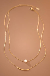 The Winslet Pearl Herringbone Necklace – 18K Gold Dipped Waterproof Stainless Steel Necklace