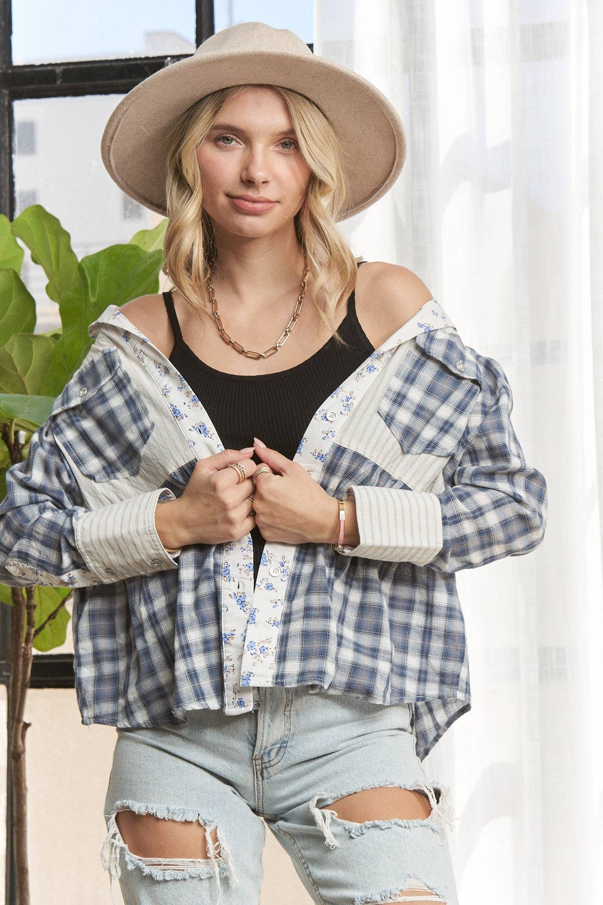 Sweet As Pie Plaid Button Down Long Sleeve Blouse