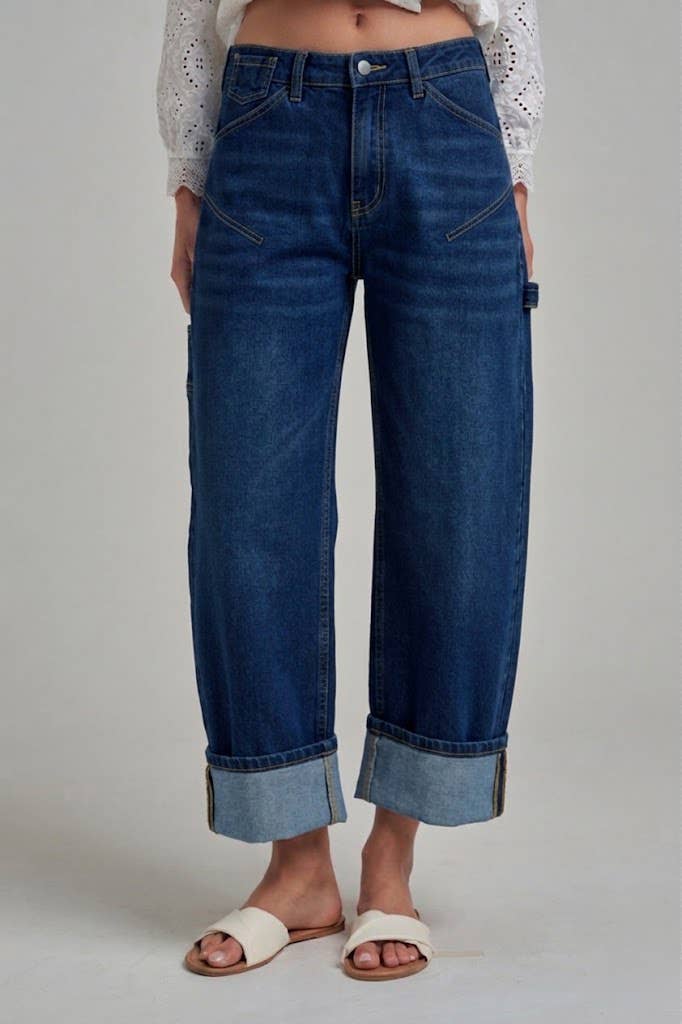 On the Cuff Utility Jeans: Dark Wash