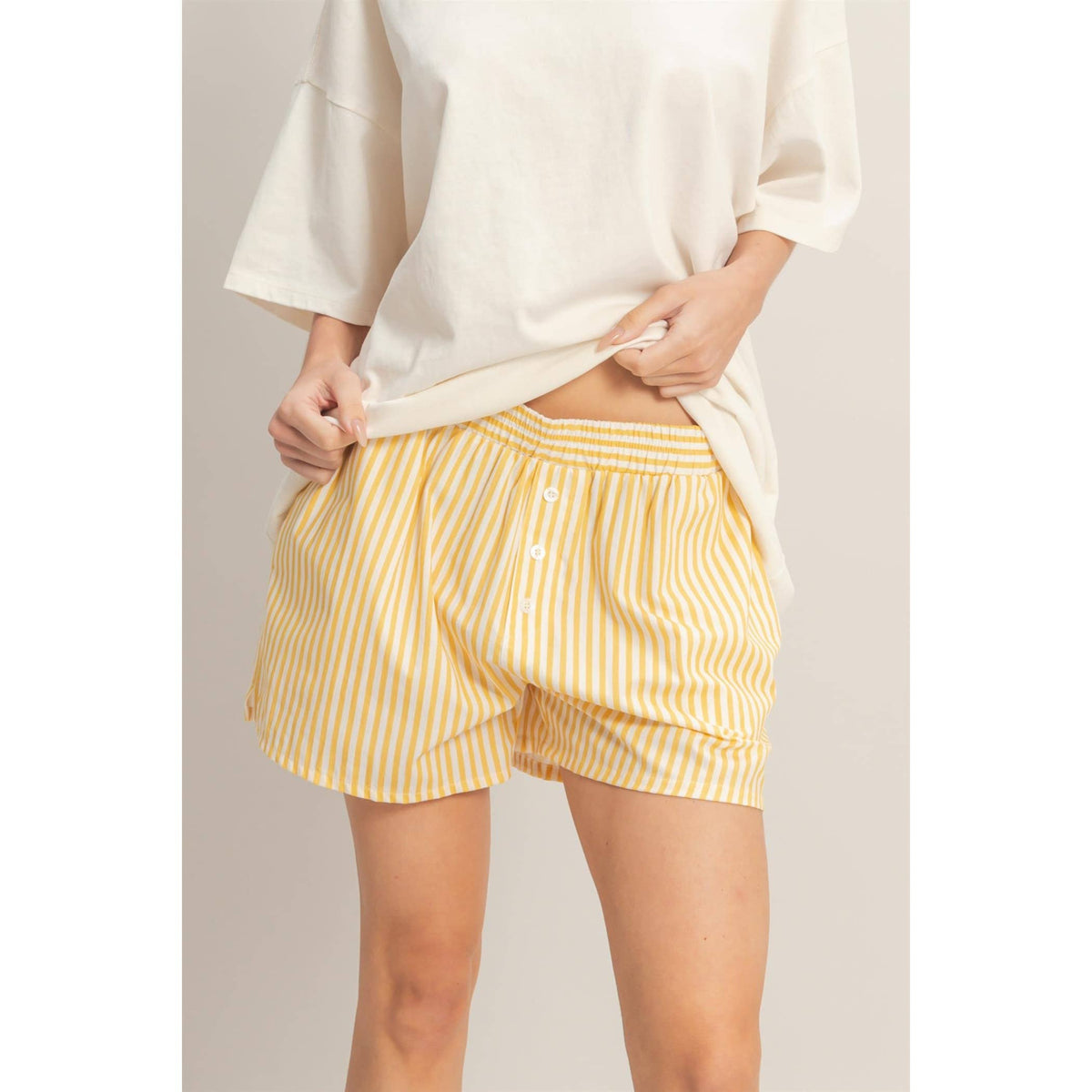 The Lemonade Stripe Shorts: Yellow – Cotton Pull On Coastal Summer Boxer Shorts