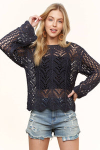 The Midnight Breeze Crochet Sweater: Navy