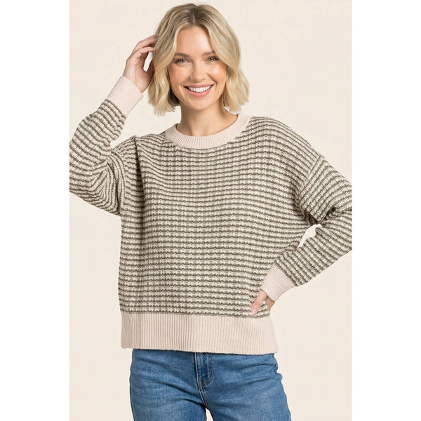 Keeping It Classic Stripe Sweater: Olive