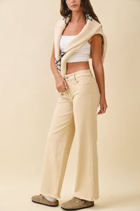 Lennox High-Rise Wide Leg Jeans: Oat – Raw Hem Neutral Denim