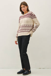 The Storybook Fair Isle Sweater: oatmeal/burgundy