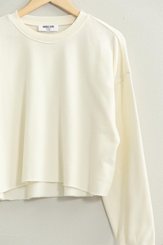 Sunday Cozy Cropped Raw Hem Crew Sweatshirt