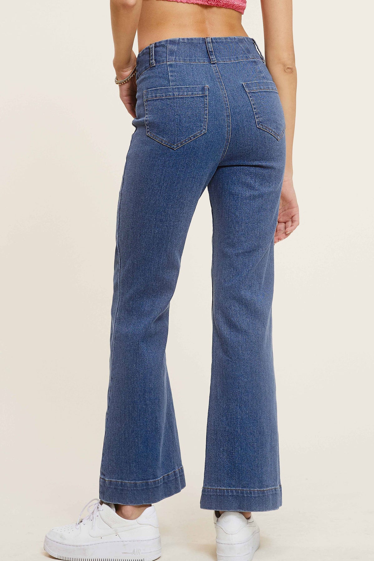 Olive High Rise Wide Leg Flare Pants – Soft Washed Stretch Denim