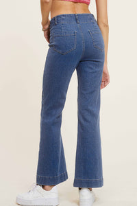 Olive High Rise Wide Leg Flare Pants – Soft Washed Stretch Denim