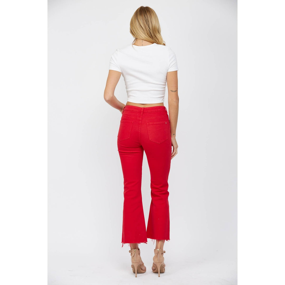 Mica DenimFriday Night Lights High Rise Ankle Flare: Wisco Red