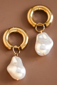 The Brielle Pearl Drop Earrings – 18K Gold Dipped Waterproof Stainless Steel Earrings