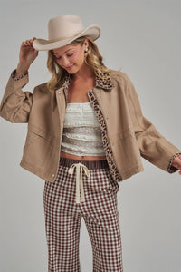Just a Little Wild Barn Jacket: Taupe/ Leopard
