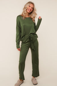 Evergreen Cozy Hacci Lounge Set – Soft Knit Top & Straight-Leg Pant Duo | Northern Belle Boutique
