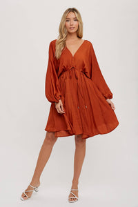 Ellis Satin Dress: Rust