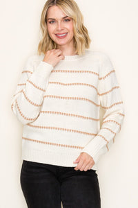 Rosalind Striped Crew Neck Pullover Sweater – Cozy Long Sleeve Knit Top