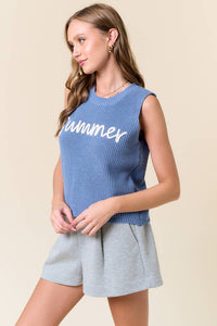 The Summer Days Knit Tank – “SUMMER”  Sleeveless Sweater Tank Top