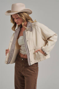 Checked Out Canvas Jacket: Oatmeal/ Brown