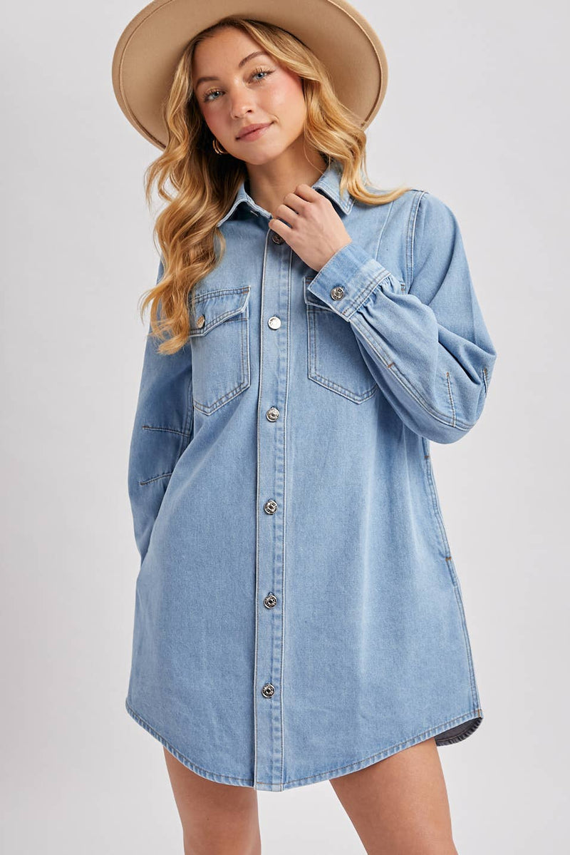 Weekend Wanderer Denim Shirt Dress or Shacked: Lt Wash