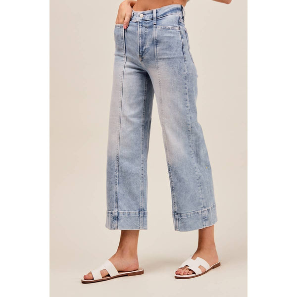 The Lennon Seamed Wide Leg Stretch Denim Jeans: Light Wash
