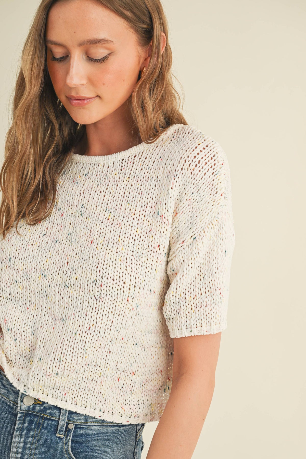 The Harper Confetti Sweater: Cream