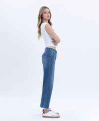 Vervet "Lainey" Utility Pocket Straight Jeans: Dark Wash