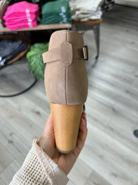 Stassie Cut Out Clog Style Booties- Nubuck Taupe