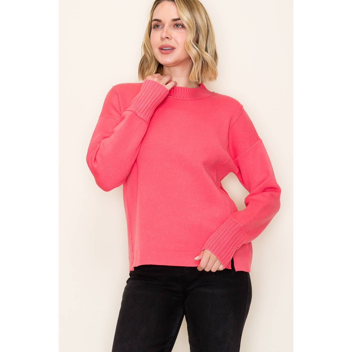 Staccato Winterberry Mock Neck Sweater – Heavy Knit Pullover with Side Slits | Northern Belle Boutique