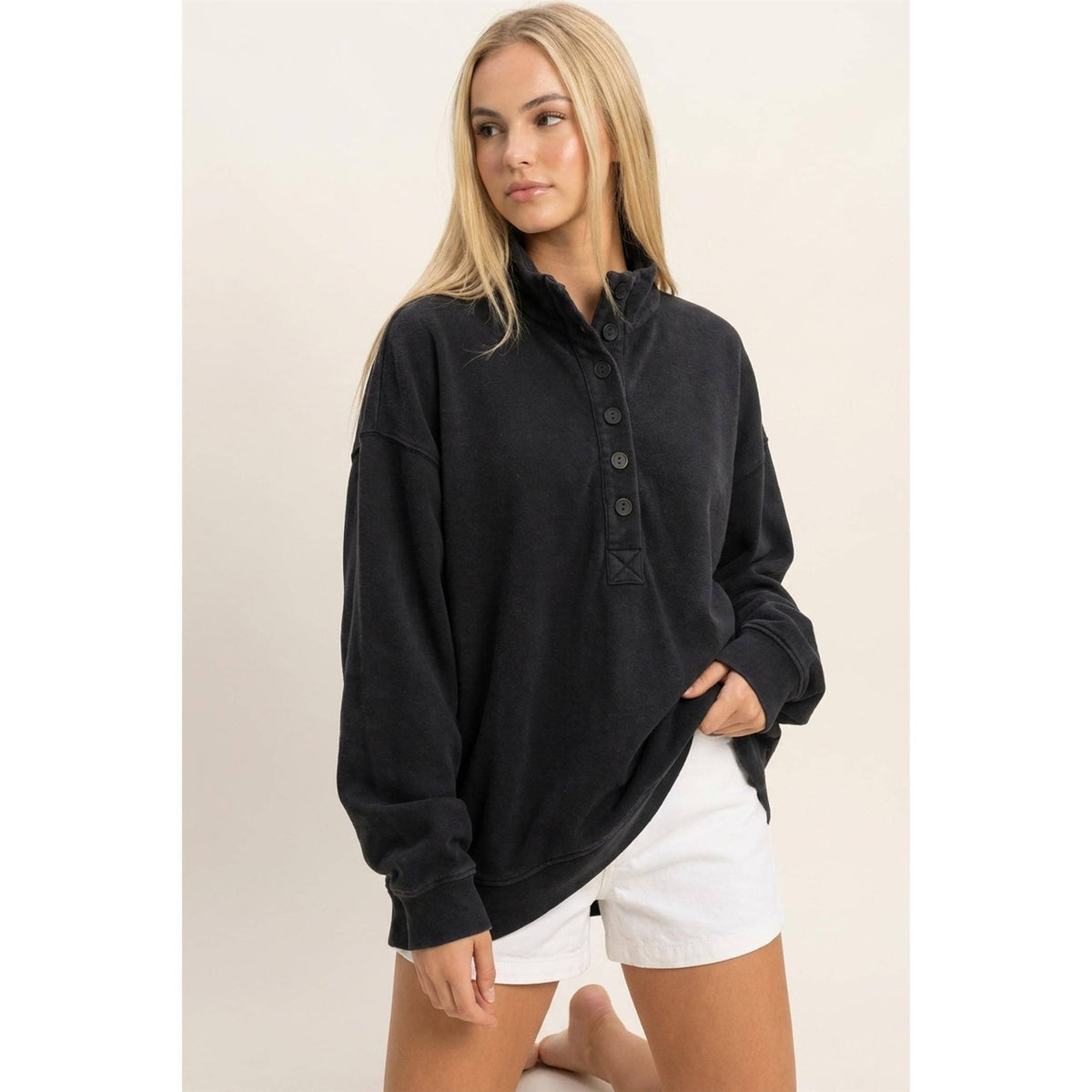 Keep It Casual Mineral WashButton Front Sweatshirt