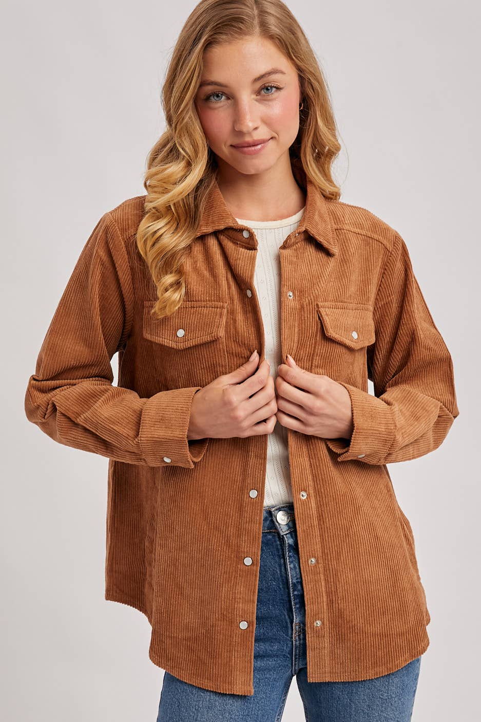 Everly Pines Corduroy Button-Down Shacket –Peacock