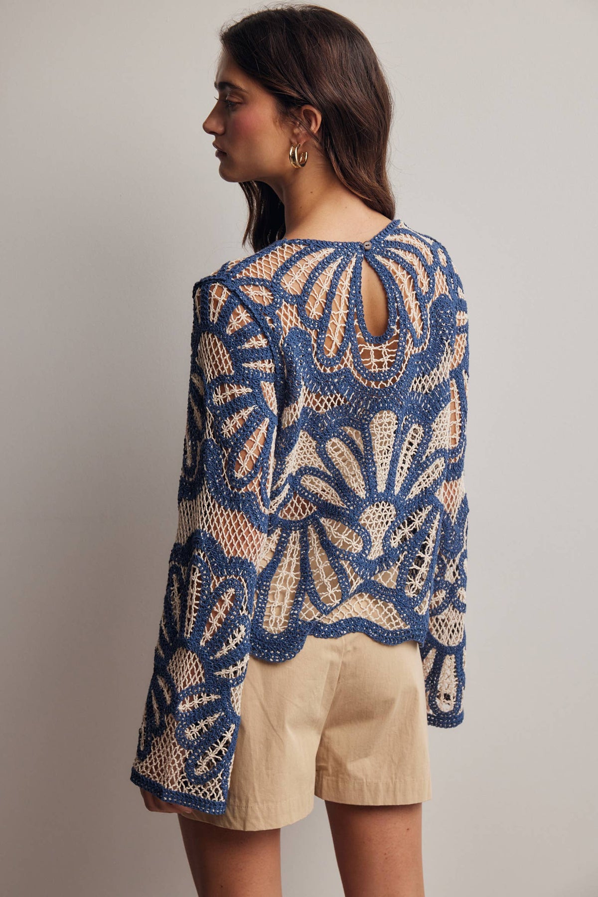 Camille Floral Crochet Knit Sweater