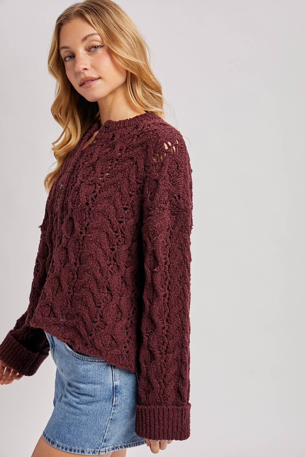 Worth the Wait Henley Sweater: Maroon