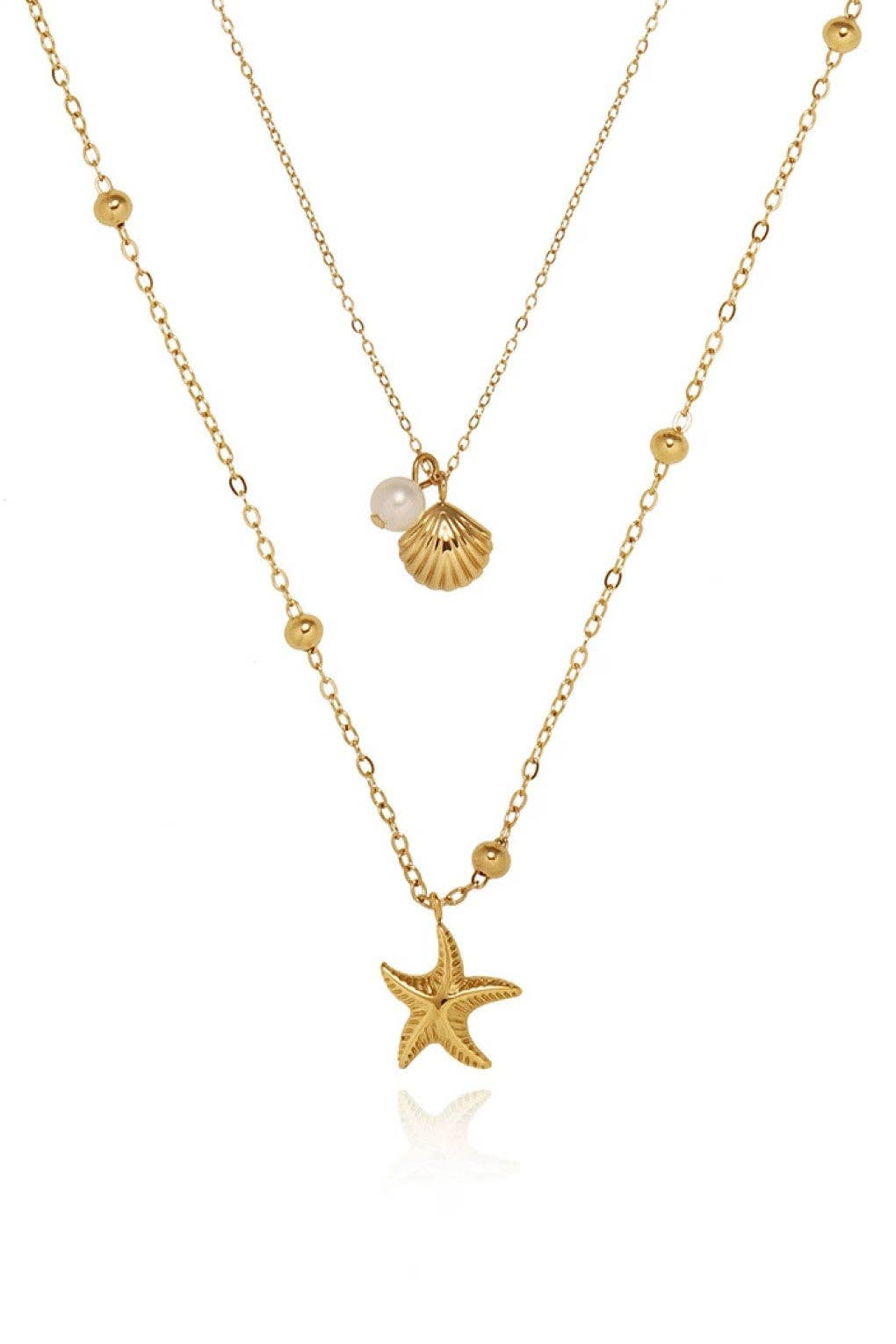 The Amalfi Coastal Layered Necklace – 18K Gold Plated Waterproof Starfish & Seashell Chain
