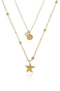 The Amalfi Coastal Layered Necklace – 18K Gold Plated Waterproof Starfish & Seashell Chain