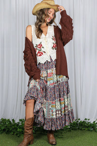 Eyelet Boho Floral Embroidery Patchwork Cotton Vest VT82314: Cream / L