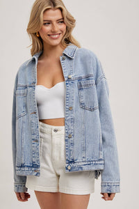 Cheyenne Oversized Denim Jacket – Women’s Casual Layering Jean Jacket, Button-Down Denim Shacket
