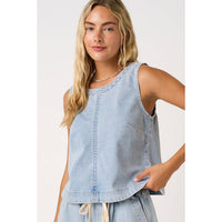 The Dakota Washed Denim Tank: Lt Denim