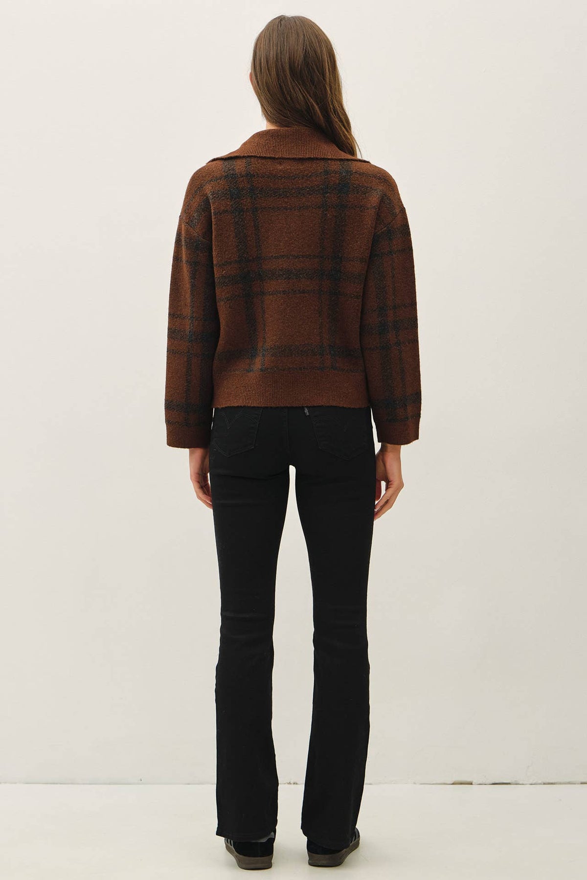 Checked Out Sweater Jacket: Brown