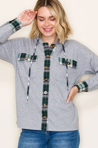 Aspen Woods Plaid Contrast Hoodie Shacket – Cozy Button Down Brushed Knit Layer for Fall & Winter