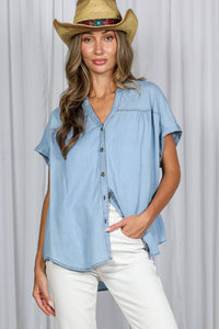Dakota Tencel Chambray Button Top: Light Wash