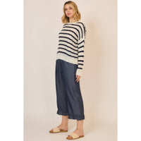 Classic Stripe Open Knit Sweater: Off White/Navy