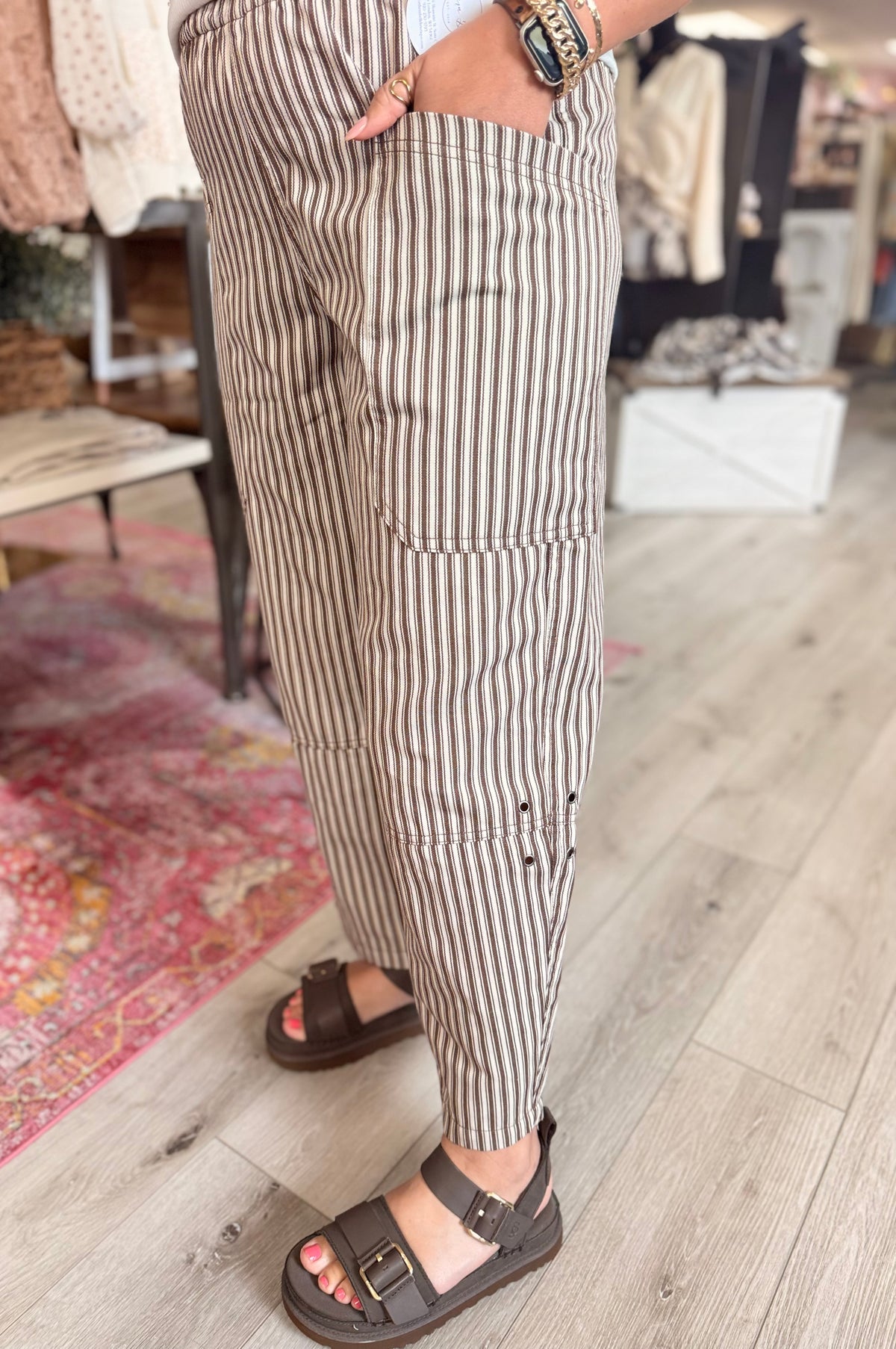 Harbor Stripe Utility Pants: Brown