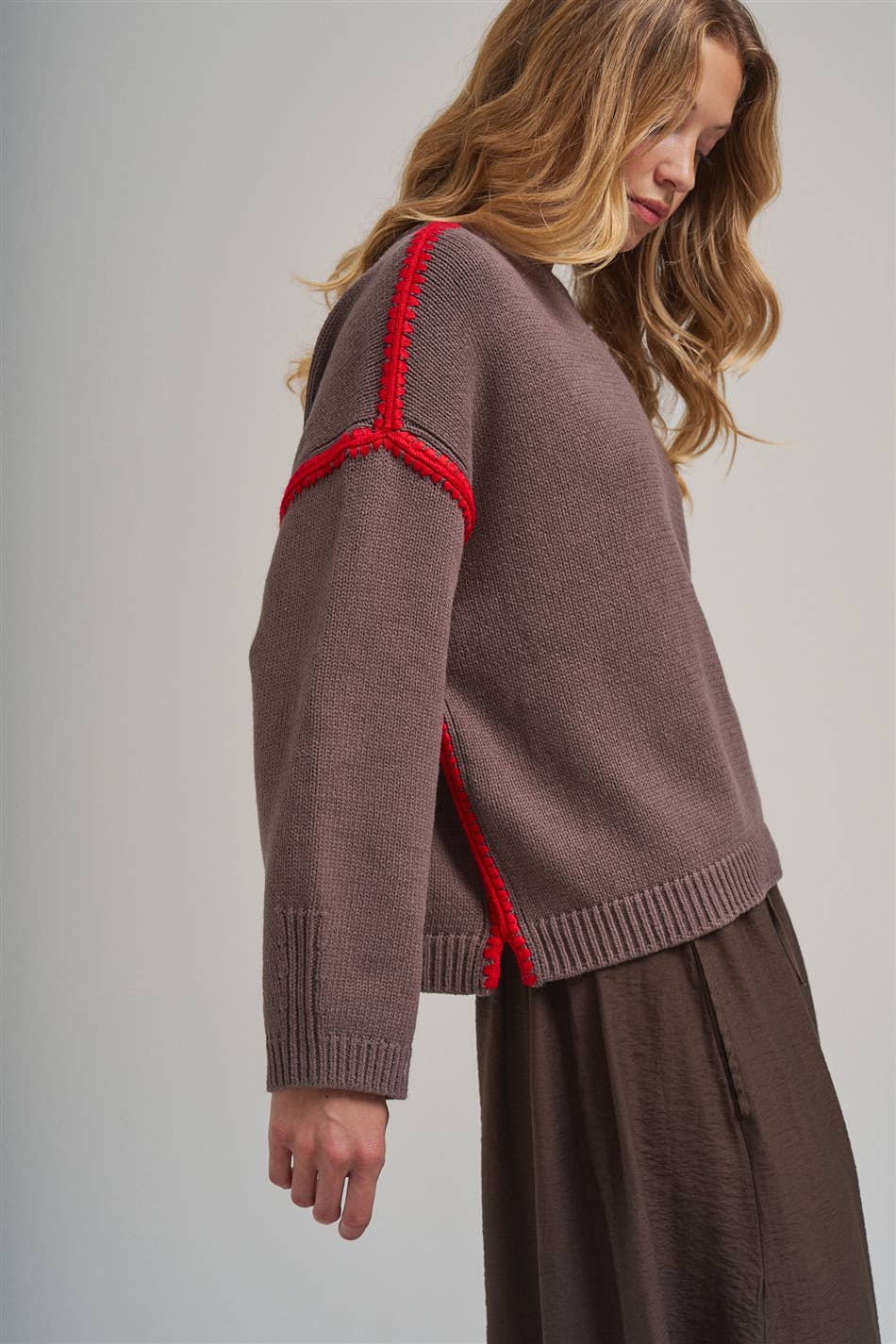 Just a Pop Sweater: Chocolate/ Red