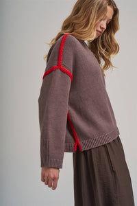 Just a Pop Sweater: Chocolate/ Red
