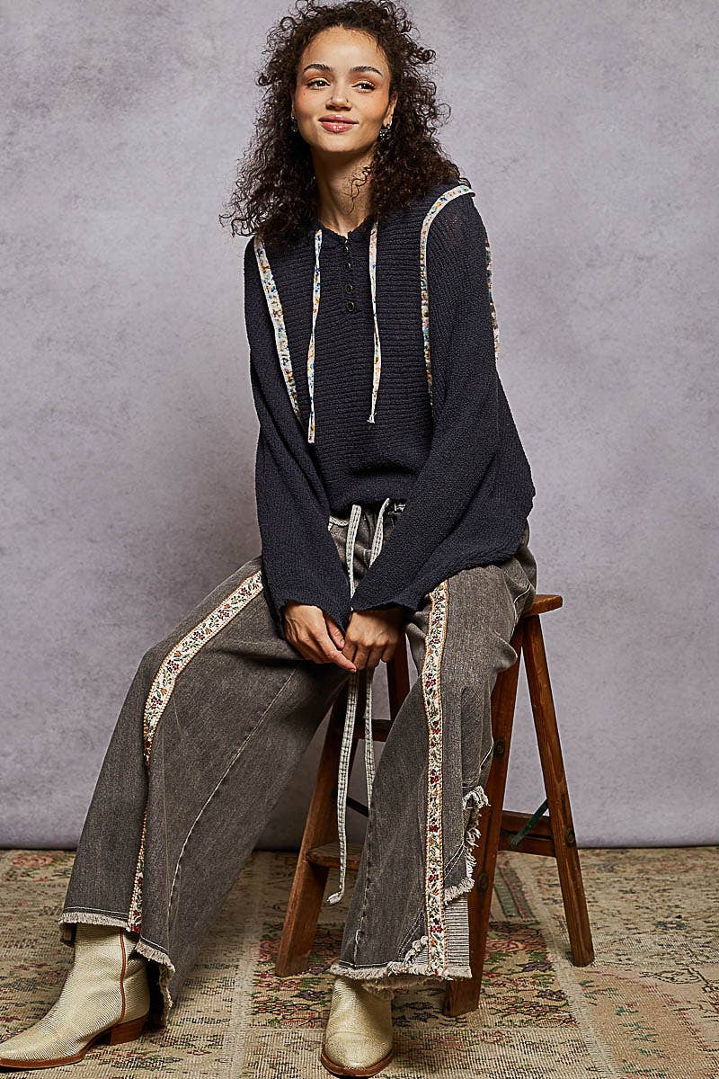 Rosalie Cropped Hooded Knit Sweater – Lightweight Long Sleeve Textured Hoodie Top for Women