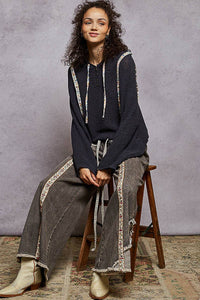 Rosalie Cropped Hooded Knit Sweater – Lightweight Long Sleeve Textured Hoodie Top for Women